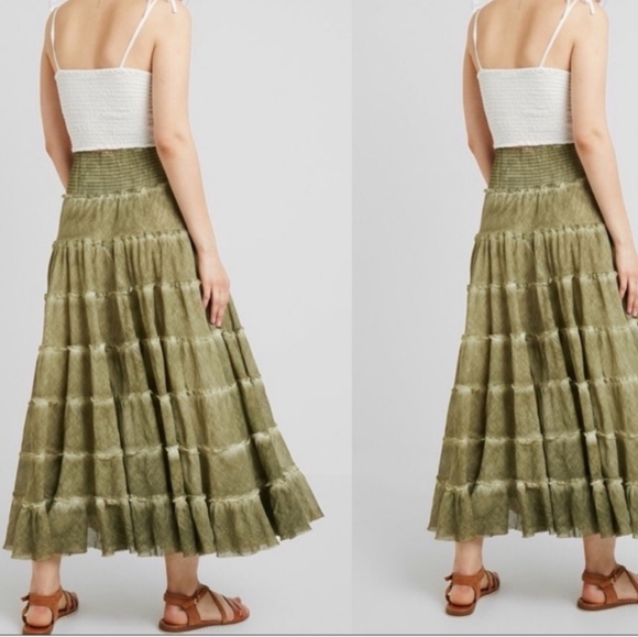 Free People Stuck In A Moment Maxi Skirt A Line Tiered Ruffle Hem Oregeno S NWT - Picture 15 of 16